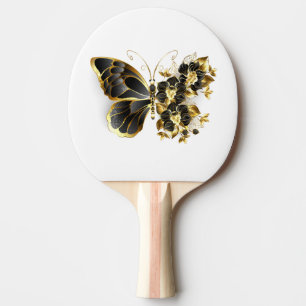 Gold Flower Butterfly with Black Orchid Ping Pong Paddle