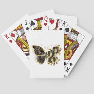 Gold Flower Butterfly with Black Orchid Playing Cards