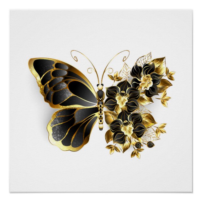 Gold Flower Butterfly with Black Orchid Poster (Front)