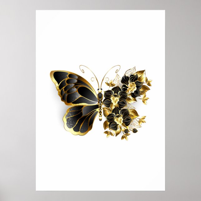 Gold Flower Butterfly with Black Orchid Poster (Front)
