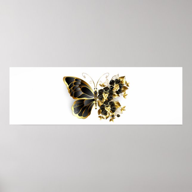 Gold Flower Butterfly with Black Orchid Poster (Front)