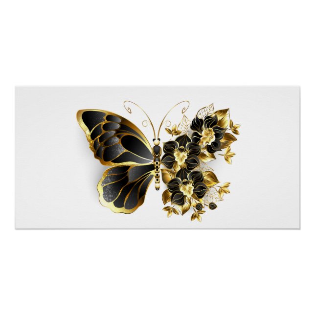 Gold Flower Butterfly with Black Orchid Poster (Front)