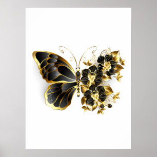 Gold Flower Butterfly with Black Orchid Poster