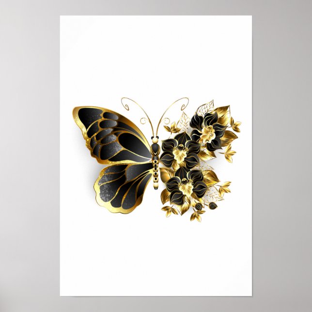 Gold Flower Butterfly with Black Orchid Poster (Front)