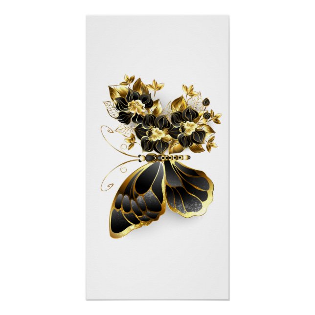 Gold Flower Butterfly with Black Orchid Poster (Front)