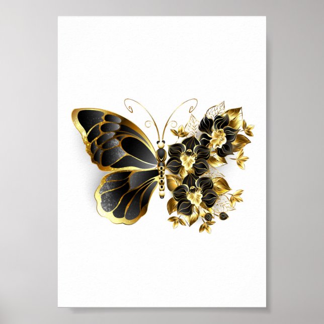 Gold Flower Butterfly with Black Orchid Poster (Front)