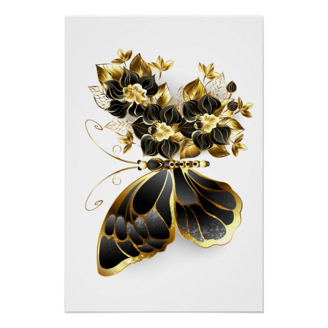 Gold Flower Butterfly with Black Orchid Poster (Front)