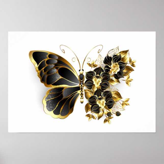 Gold Flower Butterfly with Black Orchid Poster (Front)