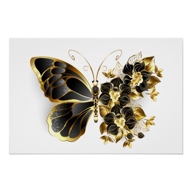 Gold Flower Butterfly with Black Orchid Poster (Front)