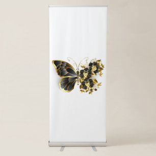 Gold Flower Butterfly with Black Orchid Retractable Banner