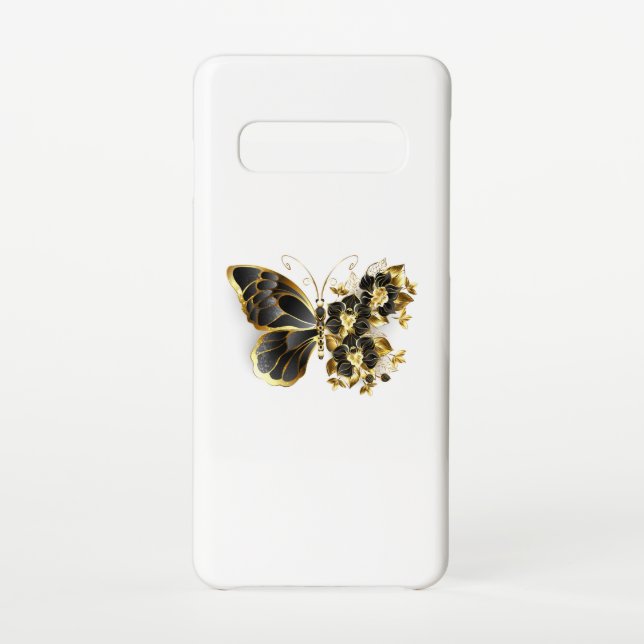 Gold Flower Butterfly with Black Orchid Samsung Galaxy Case (Back)