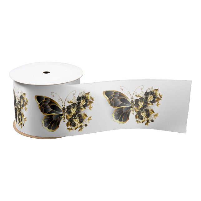 Gold Flower Butterfly with Black Orchid Satin Ribbon (Spool)