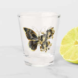 Gold Flower Butterfly with Black Orchid Shot Glass