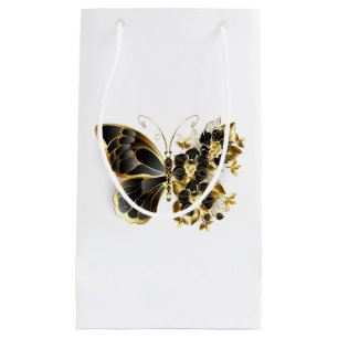 Gold Flower Butterfly with Black Orchid Small Gift Bag