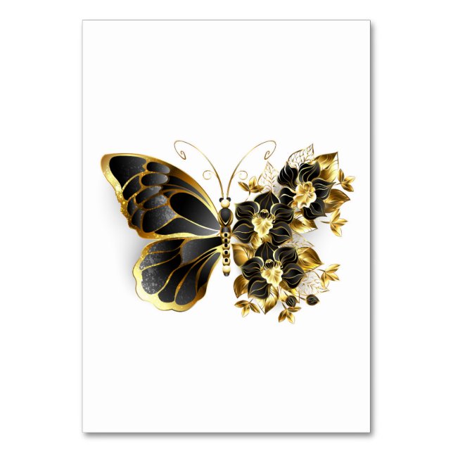 Gold Flower Butterfly with Black Orchid Table Number (Front)