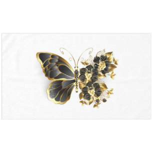 Gold Flower Butterfly with Black Orchid Tablecloth