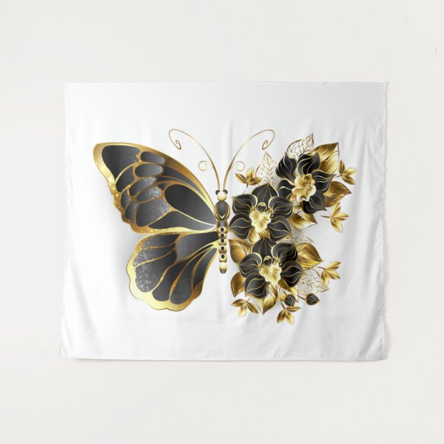 Gold Flower Butterfly with Black Orchid Tapestry (Front (Horizontal))