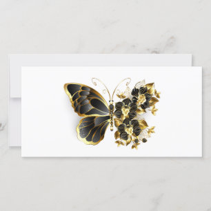 Gold Flower Butterfly with Black Orchid Thank You Card