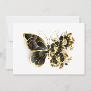 Gold Flower Butterfly with Black Orchid Thank You Card