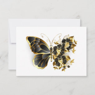 Gold Flower Butterfly with Black Orchid Thank You Card