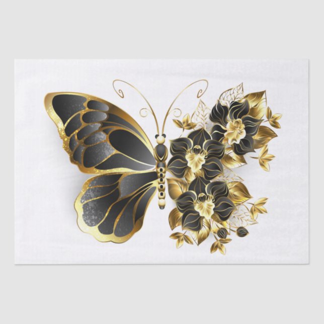 Gold Flower Butterfly with Black Orchid Tissue Paper (Front)