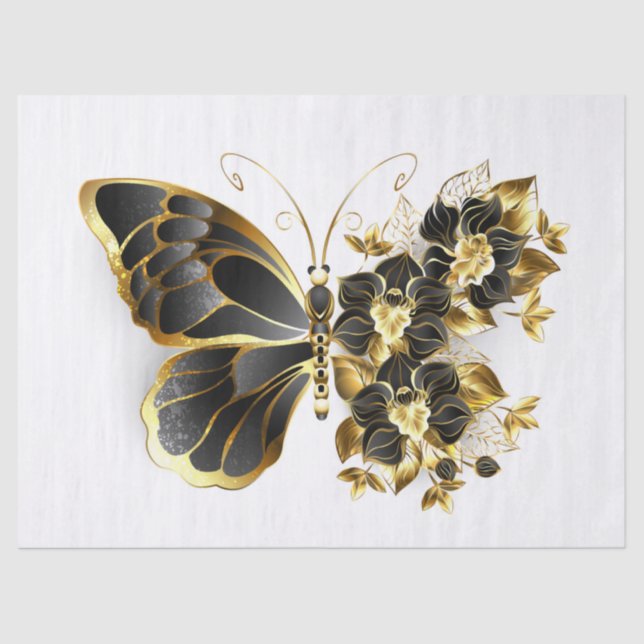 Gold Flower Butterfly with Black Orchid Tissue Paper (Front)