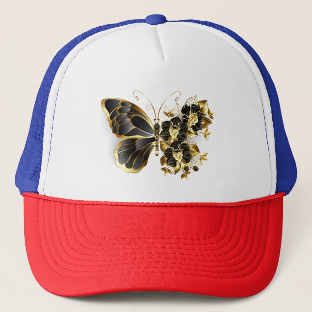 Gold Flower Butterfly with Black Orchid Trucker Hat (Front)