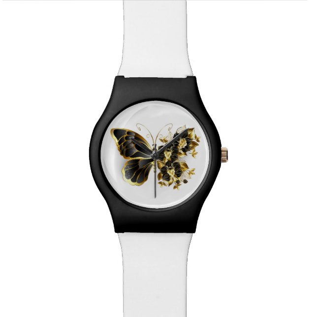Gold Flower Butterfly with Black Orchid Watch (Close Up)