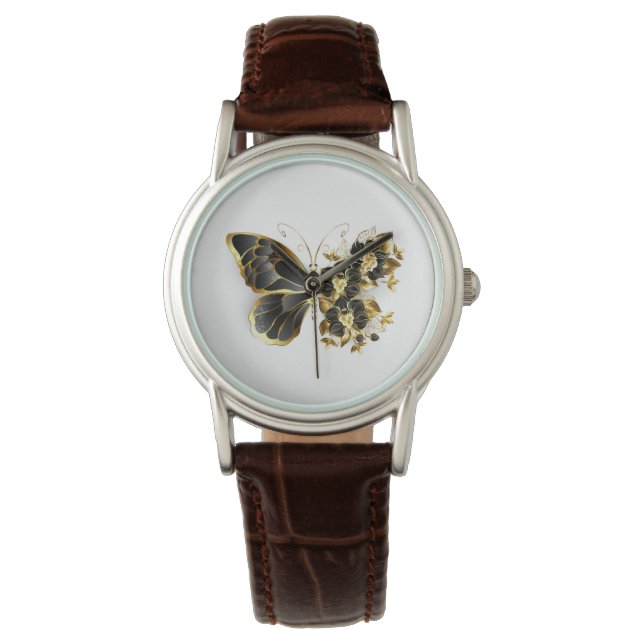 Gold Flower Butterfly with Black Orchid Watch (Front)