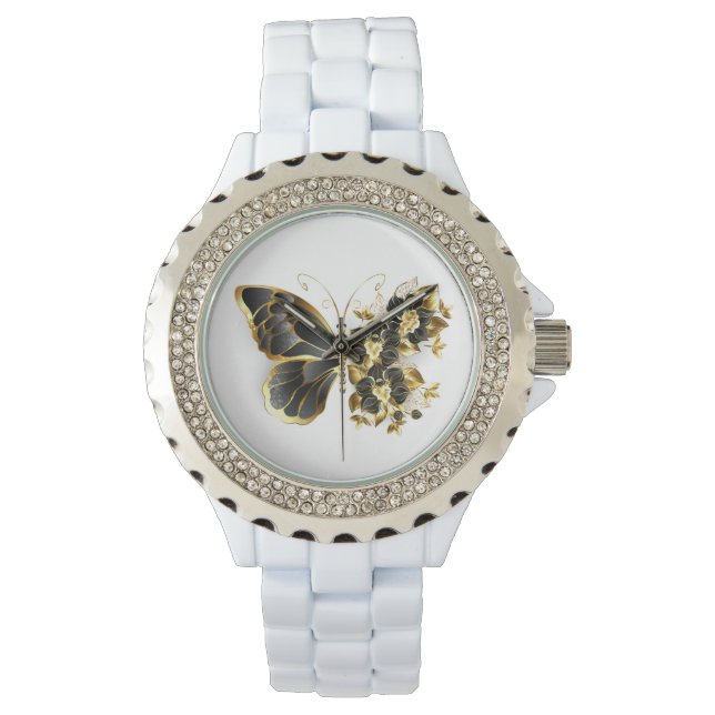 Gold Flower Butterfly with Black Orchid Watch (Front)