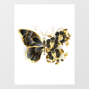 Gold Flower Butterfly with Black Orchid Window Cling