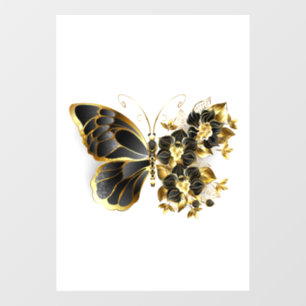 Gold Flower Butterfly with Black Orchid Window Cling