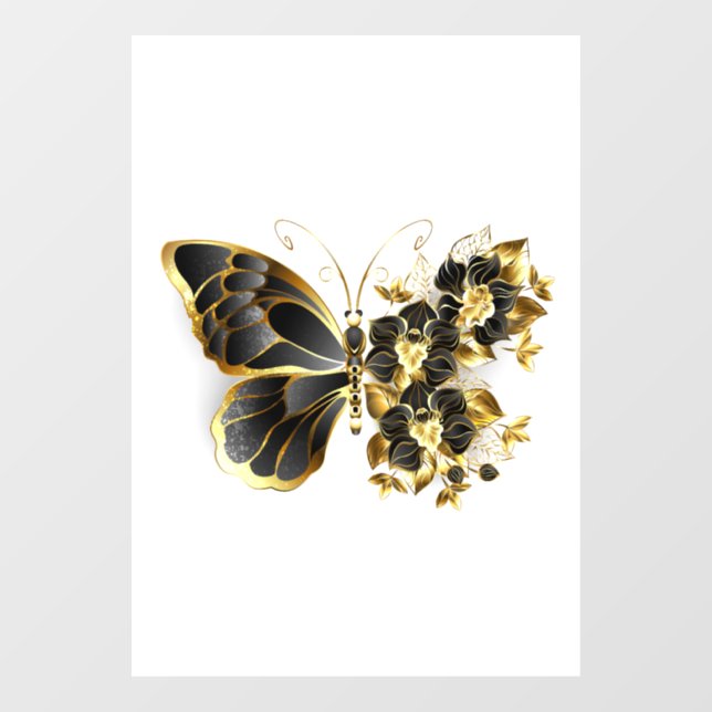 Gold Flower Butterfly with Black Orchid Window Cling (Sheet)