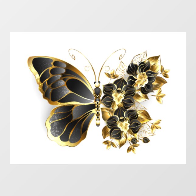 Gold Flower Butterfly with Black Orchid Window Cling (Sheet)