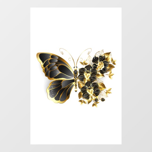 Gold Flower Butterfly with Black Orchid Window Cling (Sheet)