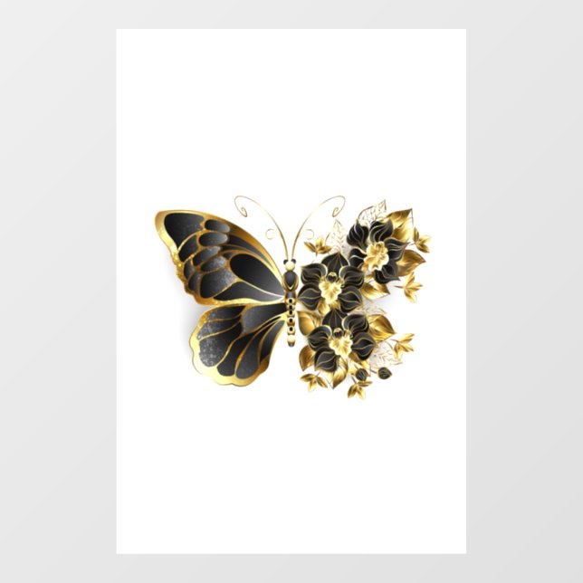 Gold Flower Butterfly with Black Orchid Window Cling (Sheet)