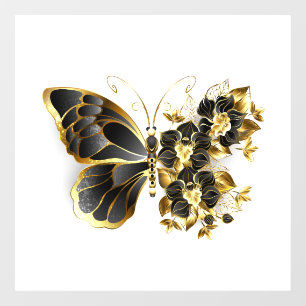 Gold Flower Butterfly with Black Orchid Window Cling