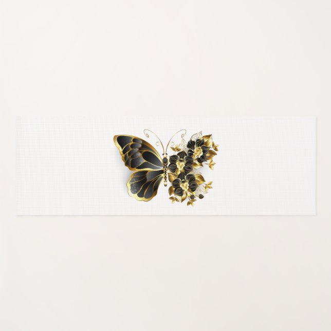 Gold Flower Butterfly with Black Orchid Yoga Mat (Front (Horizontal))
