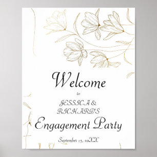 Gold Flower Engagement Welcome Poster Sign