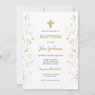 Gold flower Minimalist Baptism Spanish Invitation