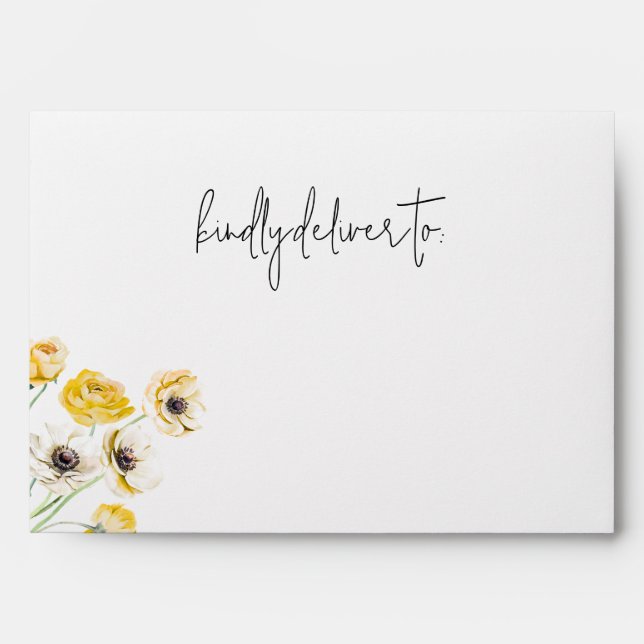 Gold Flower Minimalist Wedding Invitation Envelope (Front)