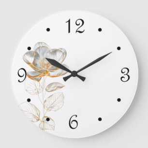 Gold Flower Numbers Large Clock