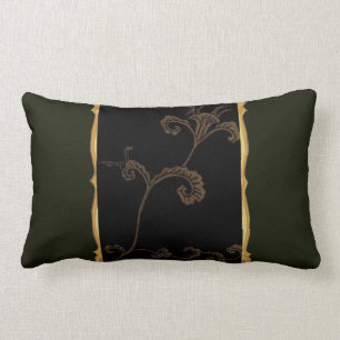 Gold Flower On Black Lumbar Cushion