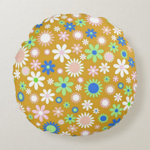 Gold Flower Power Round Cushion