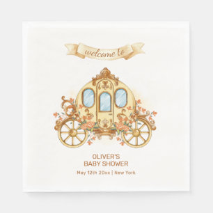 Gold Flower Prince Carriage Baby Shower Welcome Napkin