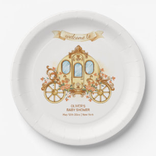 Gold Flower Prince Carriage Baby Shower Welcome Paper Plate