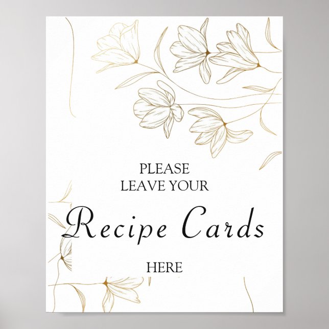 Gold Flower Recipe Cards Poster Sign (Front)