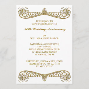 Gold Flower Scroll 50th Wedding Anniversary Party Invitation