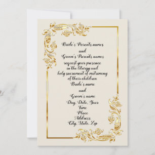 Gold Flower Scroll Wedding Invitation
