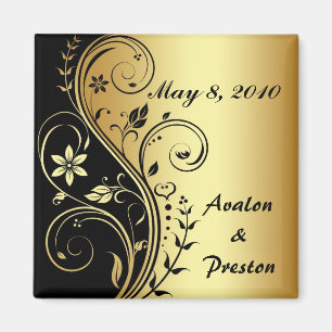 Gold Flower Scrollwork Save The Date Magnet
